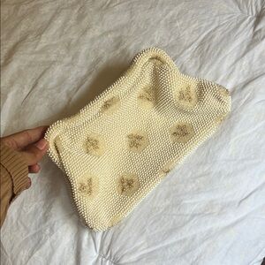 Vintage 1950s Elegant Cream White Beaded Clutch